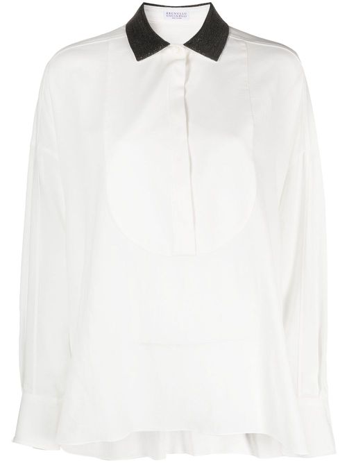 Monili-bead cotton shirt - BEIGE