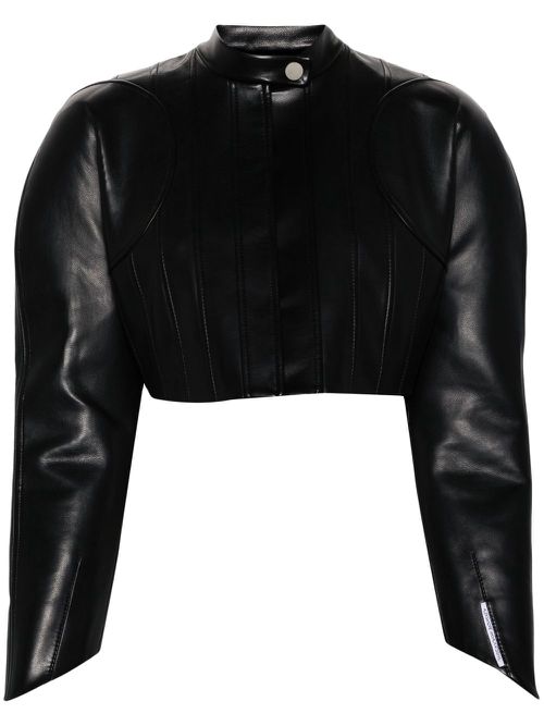Shoulder-pads cropped biker jakcet - Black