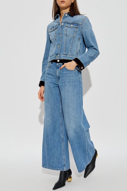 Denim Jacket With Velvet Inserts, Women's, Blue