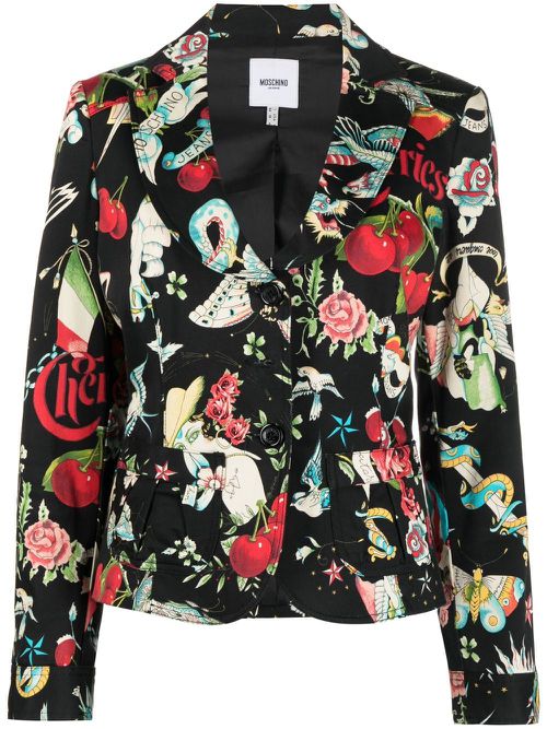 Graphic-print single-breasted blazer - Black
