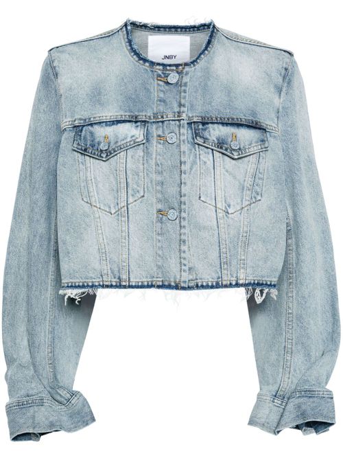 Cropped collarless denim jacket - Blue