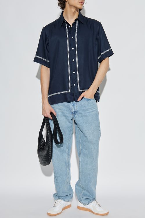 Rag & Bone  Shirt With A Decoratively Embroidered Pattern, Men's, Navy Blue