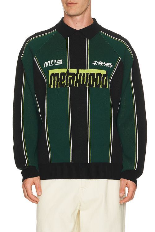 Metalwood Studio Knit Football Top in Green - Dark Green. L also in M, XL/1X