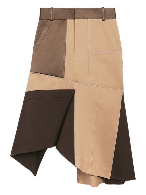 Asymmetrical patchwork midi skirt - Brown