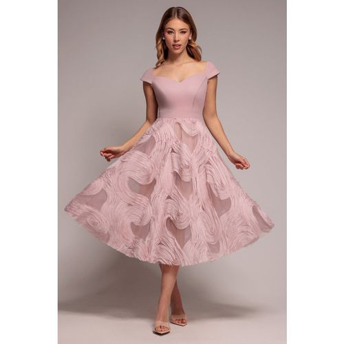 Goddiva Scuba & Textured Chiffon A Line Midi Dress - Blush Pink