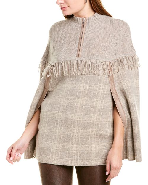 Plaid Zip Cashmere Poncho