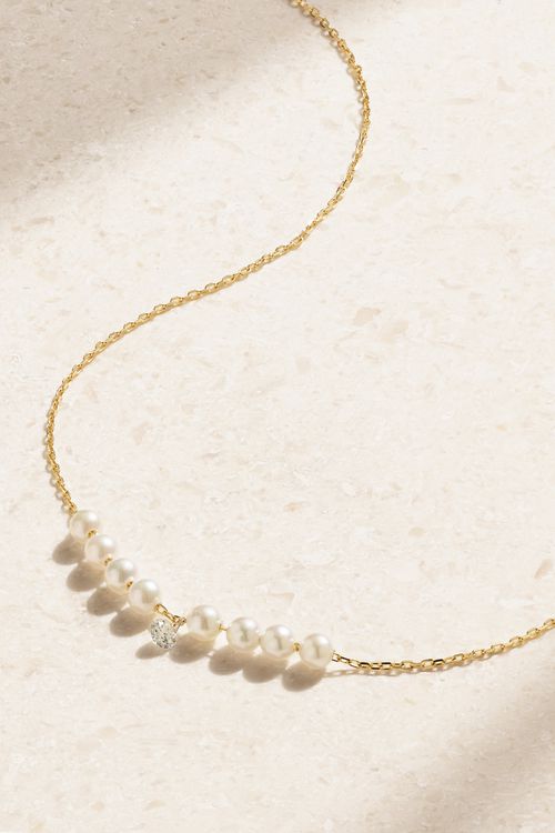 14-karat Gold, Pearl And Diamond Necklace - One size