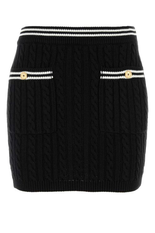 Ribbed Cable-Knit Cotton Skirt — Black