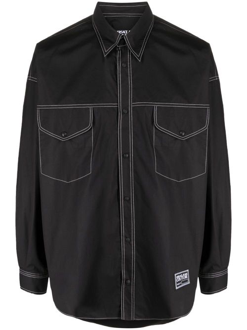 Logo-patch cotton shirt - Black