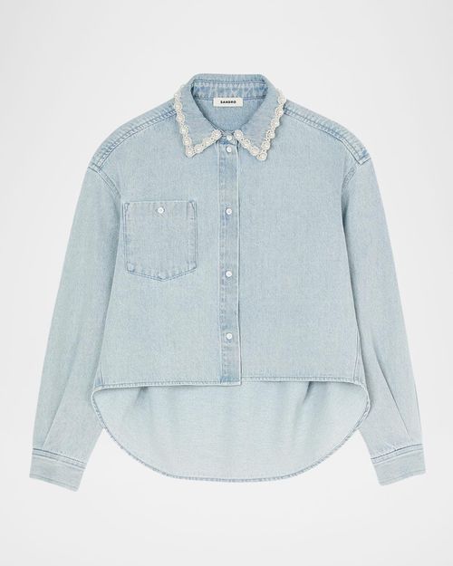 Maia Beaded Collar Denim Shirt