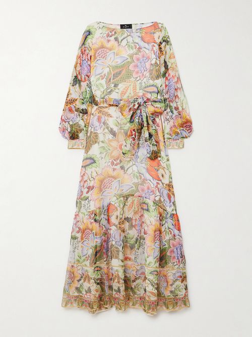 Belted Floral-print Silk-crepon Maxi Dress - Multi