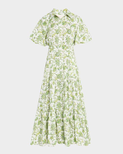 Maggio Ivy Paisley Puff-Sleeve Midi Dress