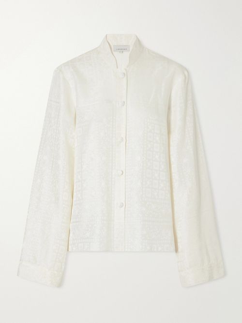 Nisha Silk-jacquard Shirt - Neutrals
