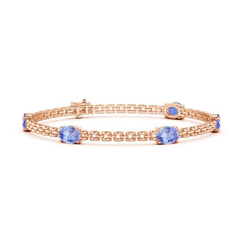 Angara 4.0 Carats Five Stone Oval Tanzanite Station Link Bracelet in 14K Rose Gold