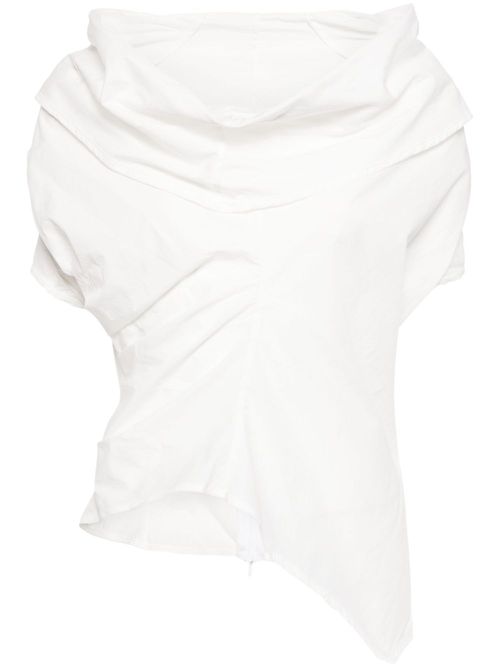 Draped asymmetric cotton blouse - White