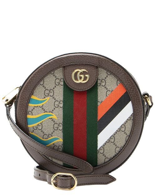 Beige & Brown GG Supreme Canvas, Leather & Nylon Ophidia Round Mini Shoulder Bag (Authentic Pre-Loved)
