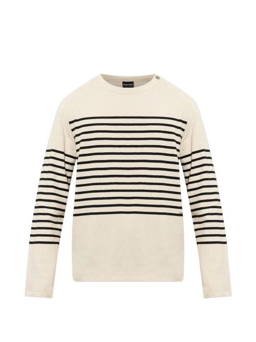 Striped Linen Blend Sweater — Cream