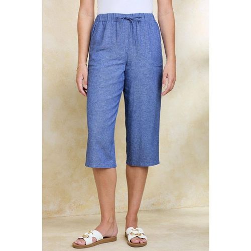 Cotton Traders Linen Blend Relaxed Fit Cropped Trousers 20.5" Inside Leg In Mid Blue