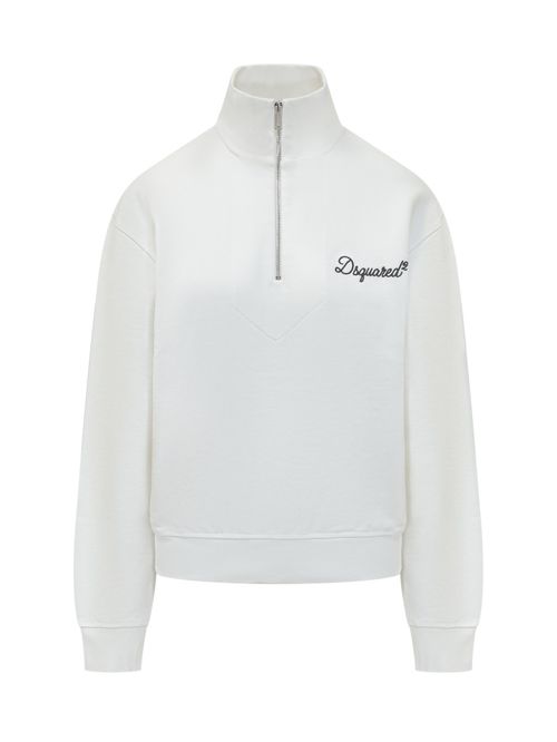 White Logo Mock Collar Sweatshirt