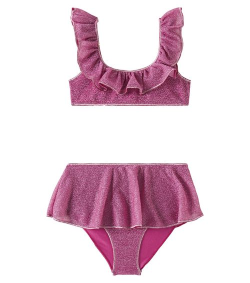 Oséree Kids Lumière ruffled lamé bikini