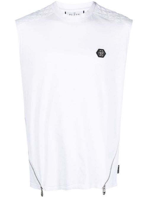Logo-patch sleeveless T-shirt - White