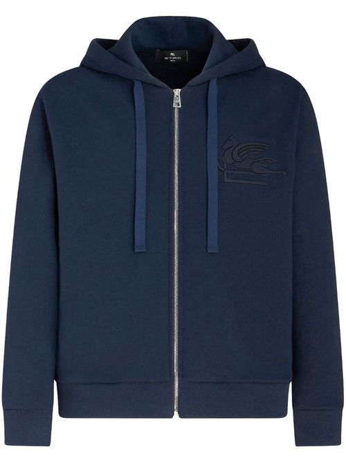 Logo-embroidered zip-up cotton jacket - Blue