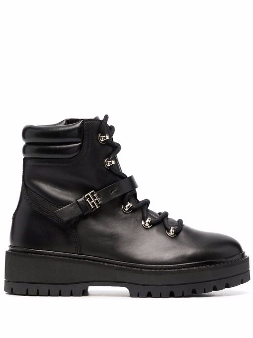Polished leather flat boots - Black