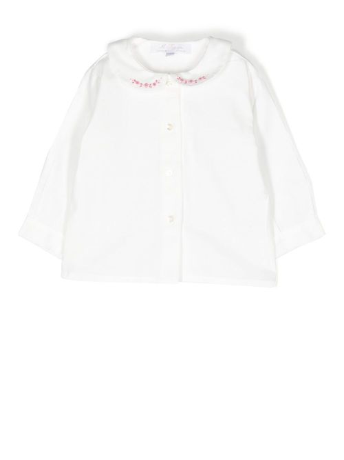 Floral-embroidered bib-collar shirt - White