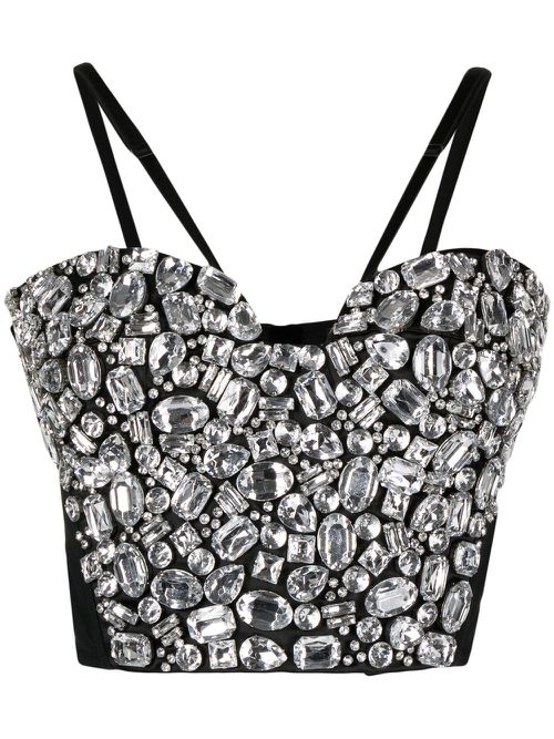 Crystal-embellished cropped top - Black
