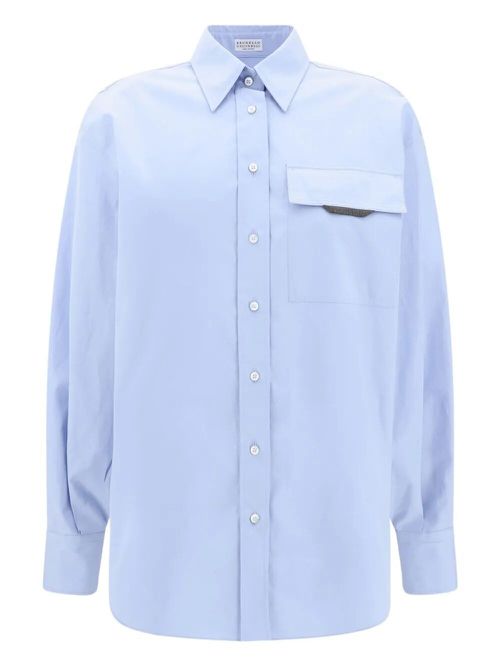 Shiny Detail Cotton Shirt With Pocket