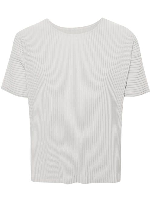 Basic plissé round-neck T-shirt - Grey