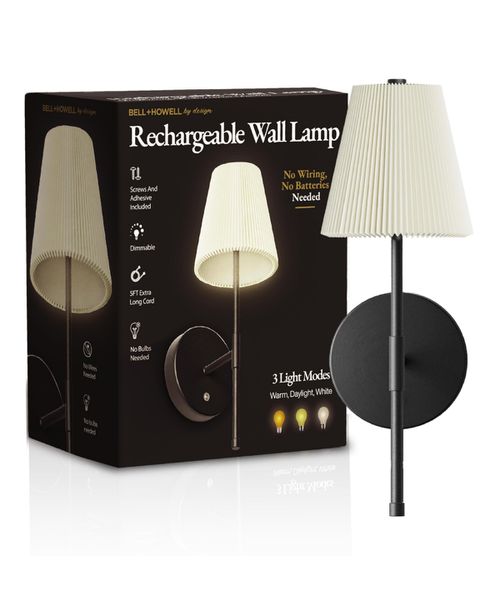 Pleated Shade Dimmable Led Rechargeable Cordless Touch Control Lights Wall Sconces - Black
