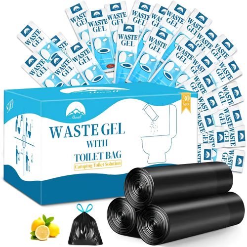 TEMU Portable Toilet Bags Waste Gel Set | 10 Gal Camping Toilet Bags With Drawstring And 30 Pack 0. Each Powder For Portable Camping Toilet Fit