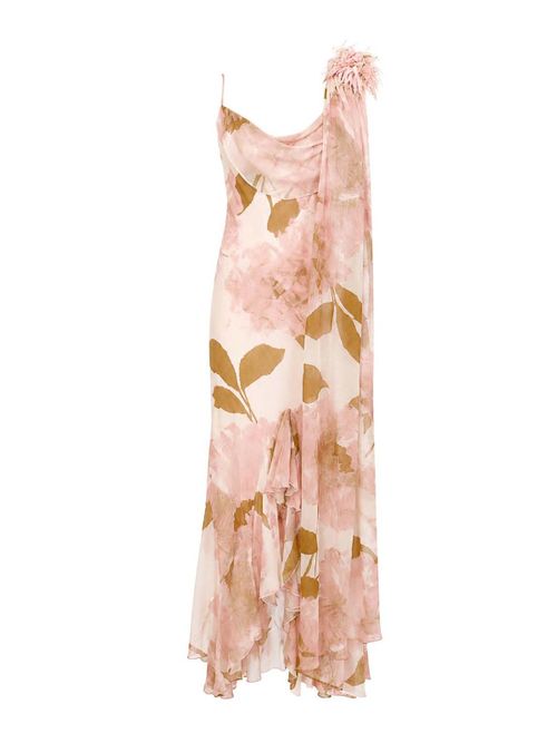 Long Viscose Dress with Pink Floral Print