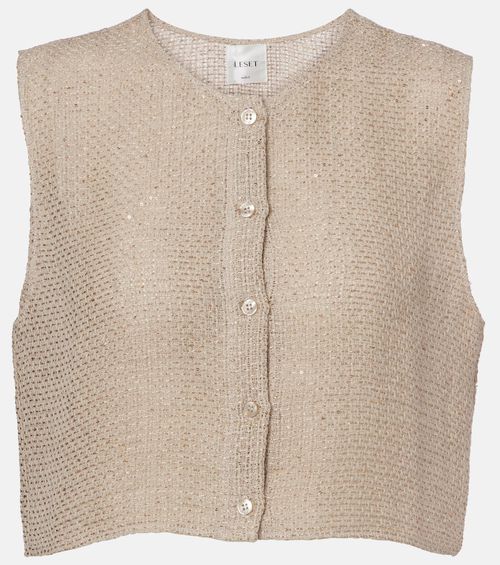 Stella sequined linen-blend top