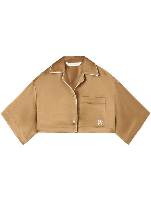 Palm Angels monogram-embroidered satin shirt - Nude