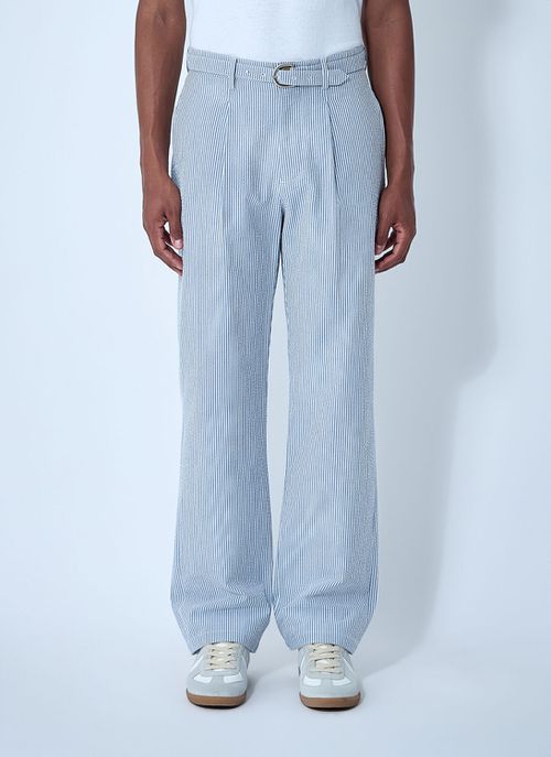 Seersucker Belted Single-pleat Pants