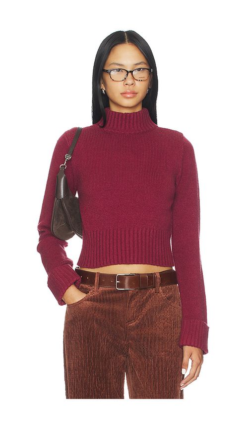 Frankies Bikinis Laurel Cloud Knit Turtleneck Sweater in Burgundy. M. Also in