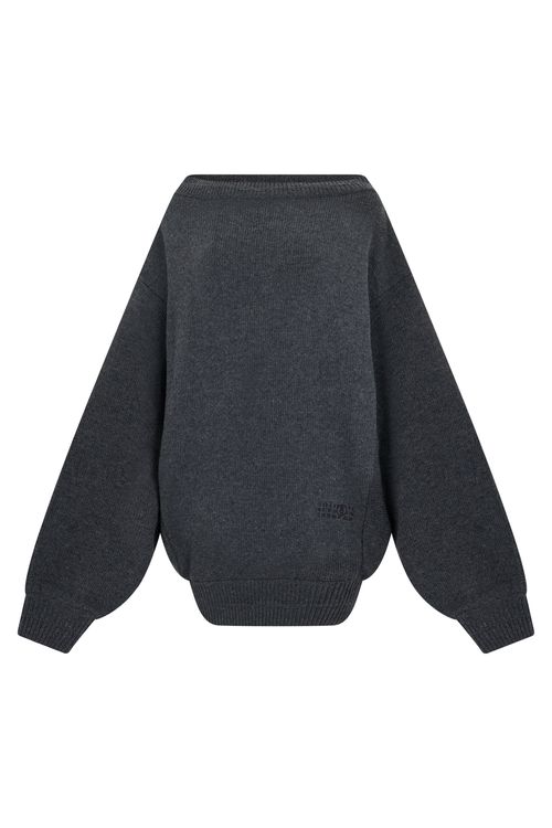 Oversized Wool Sweater with Wide Collar and Elastic Hem
