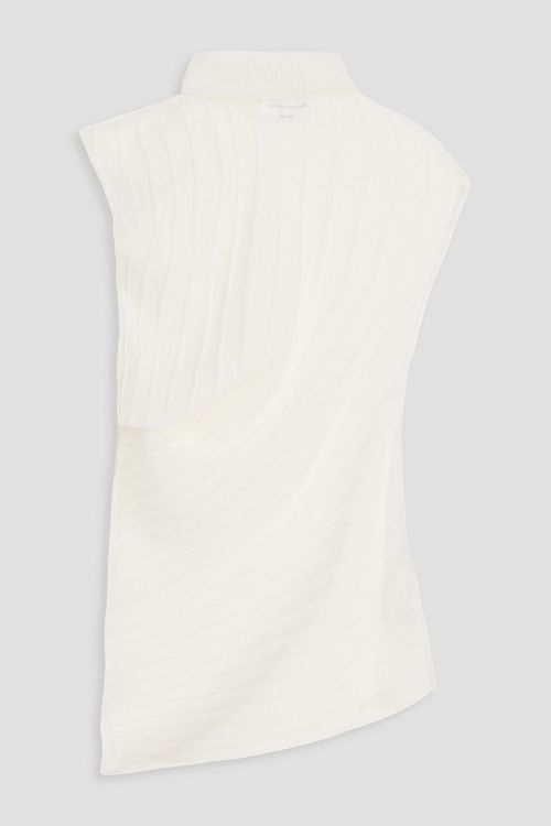 Draped ribbed cotton-blend turtleneck top - White - M