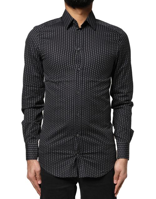 Geometric Patterned Cotton Shirt — Black