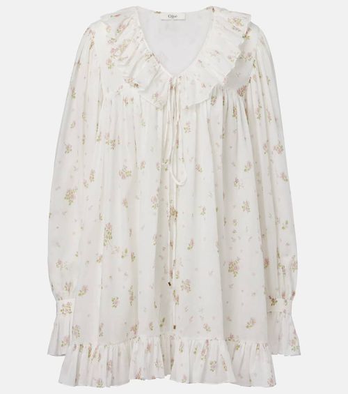 Chloé Printed ruffled cotton minidress