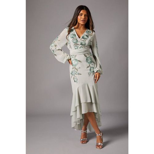 Coast Women's Petite Sequin Embellished & Embroidered Hi-Lo Maxi Dress in Sage