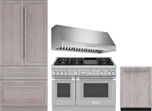 Thermador 4 Piece Kitchen Appliances Package with French Door Refrigerator, Dual Fuel Range and Dishwasher in Panel Ready THRERARHDW