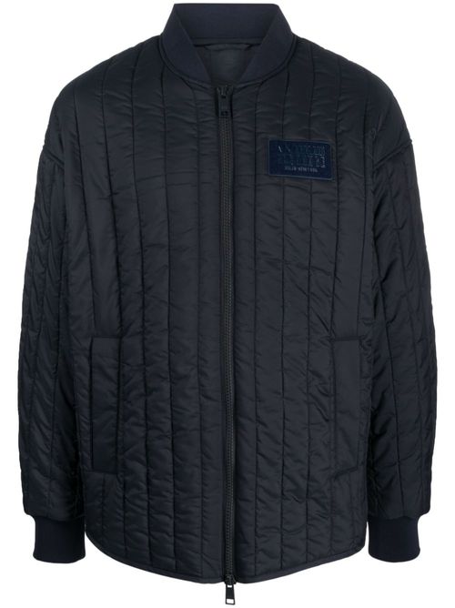 Logo-patch quilted bomber jacket - Blue