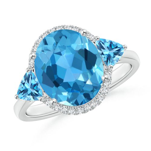 Angara 4.7 Carats Oval & Trillion Swiss Blue Topaz Cocktail Ring in Platinum