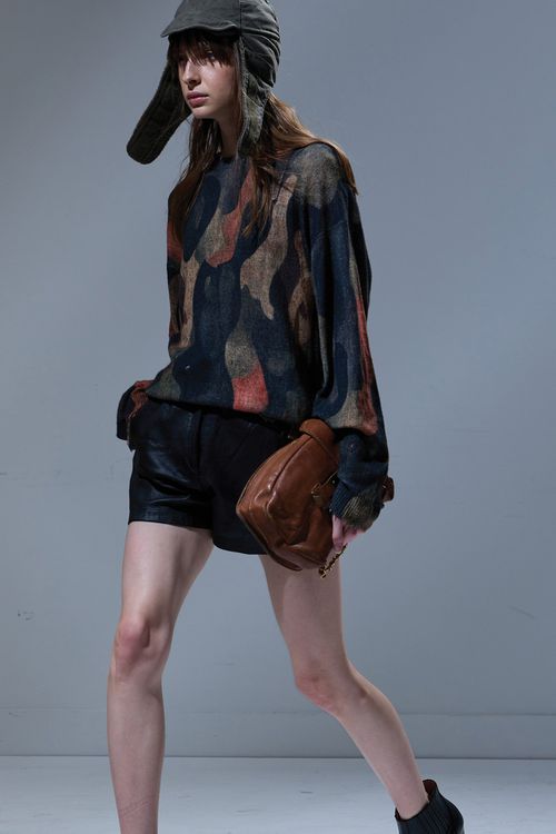 R13 Printed Boyfriend Sweater - Dark Camo Green