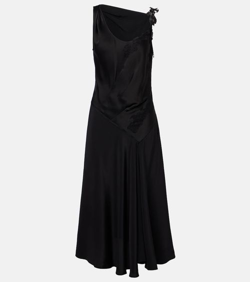 Lace-trimmed crêpe satin midi dress