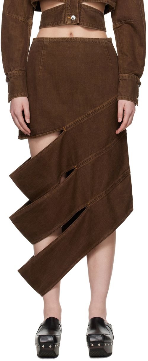 Eckhaus Latta Brown Ellipse Denim Midi Skirt