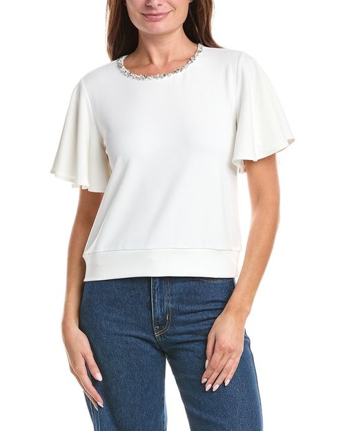 Crystal Embroidered Crewneck Top
